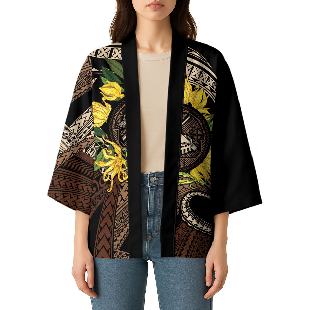 Samoa Moso'oi Flowers Tatau Kimono Festive Tapa Brown LT7 - Polynesian Pride