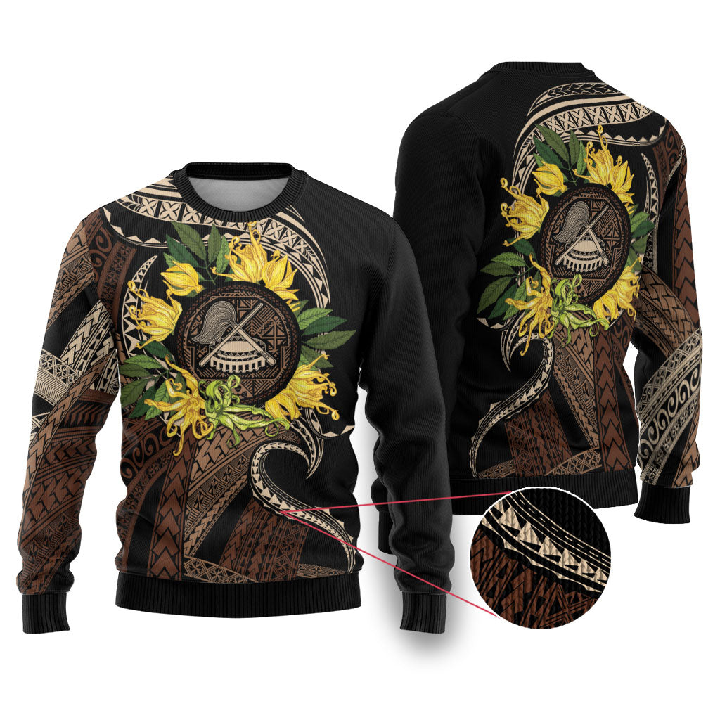 Samoa Moso'oi Flowers Tatau Ugly Christmas Sweater Festive Tapa Brown LT7 Brown - Polynesian Pride