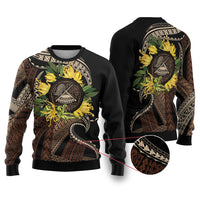 Samoa Moso'oi Flowers Tatau Ugly Christmas Sweater Festive Tapa Brown LT7 Brown - Polynesian Pride
