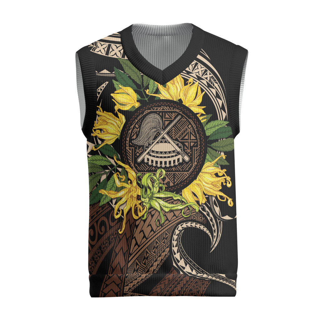 Samoa Moso'oi Flowers Tatau Christmas Knitted V-Neck Vest Festive Tapa Brown LT7 Brown - Polynesian Pride