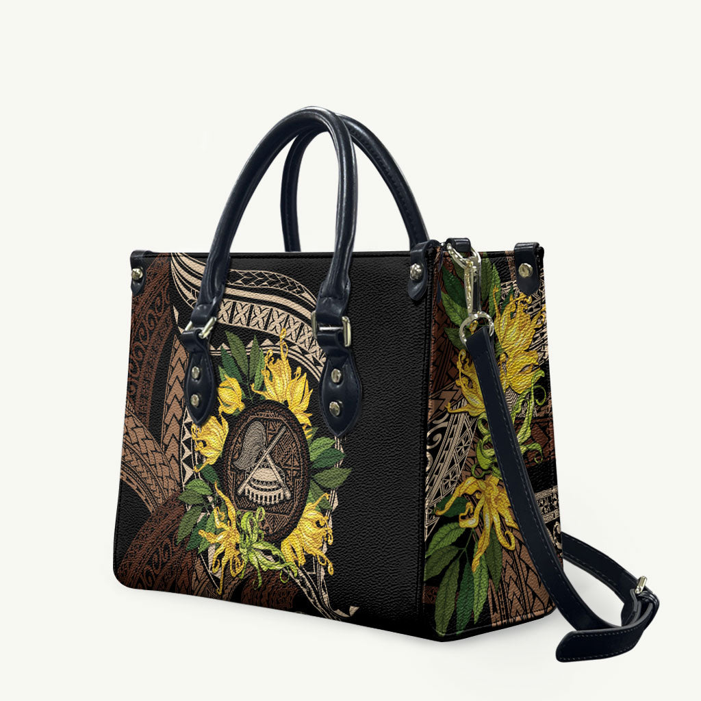 Samoa Moso'oi Flowers Tatau Leather Bag Festive Tapa Brown LT7 Brown - Polynesian Pride