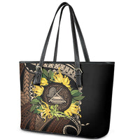 Samoa Moso'oi Flowers Tatau Leather Tote Bag Festive Tapa Brown LT7 - Polynesian Pride