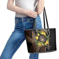 Samoa Moso'oi Flowers Tatau Leather Tote Bag Festive Tapa Brown LT7 - Polynesian Pride