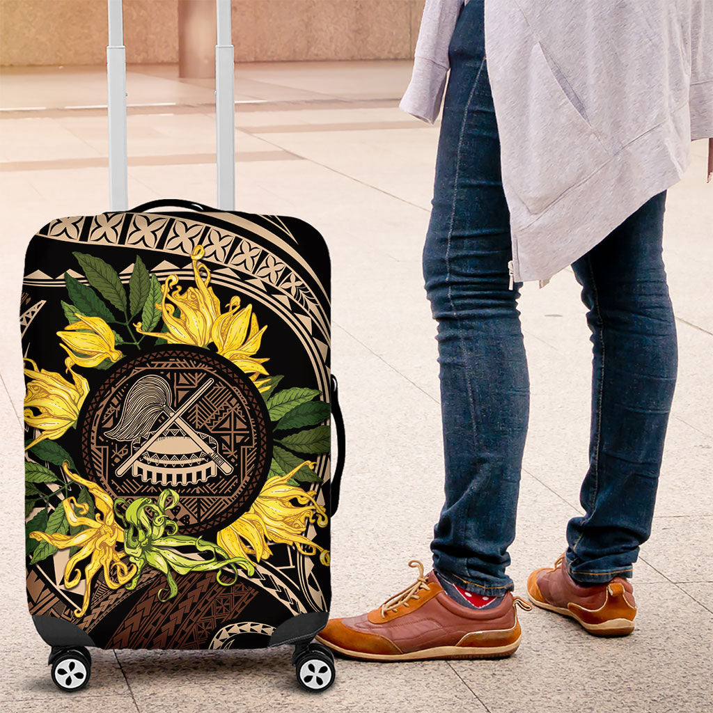 Samoa Moso'oi Flowers Tatau Luggage Cover Festive Tapa Brown LT7 Brown - Polynesian Pride
