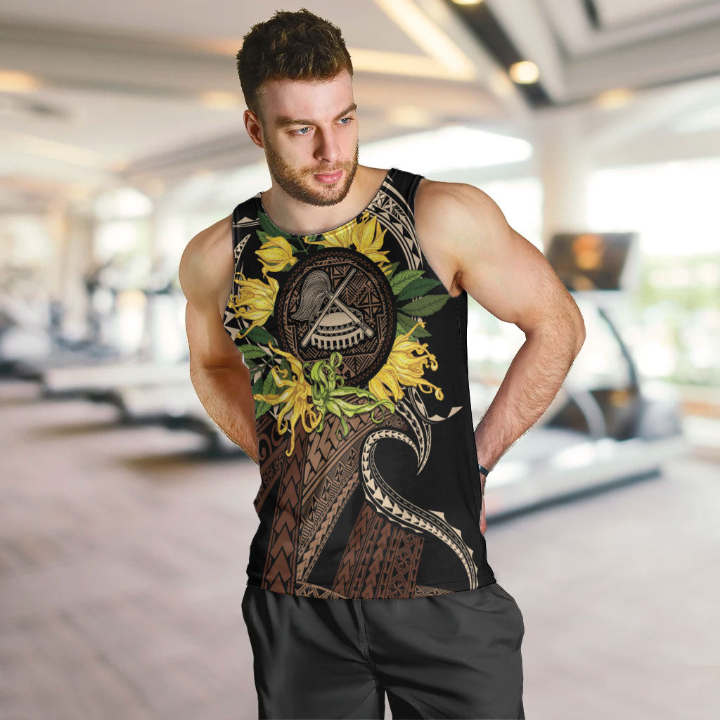 Samoa Moso'oi Flowers Tatau Men Tank Top Festive Tapa Brown LT7 Brown - Polynesian Pride