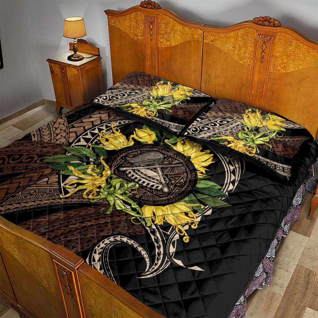 Samoa Moso'oi Flowers Tatau Quilt Bed Set Festive Tapa Brown LT7 - Polynesian Pride