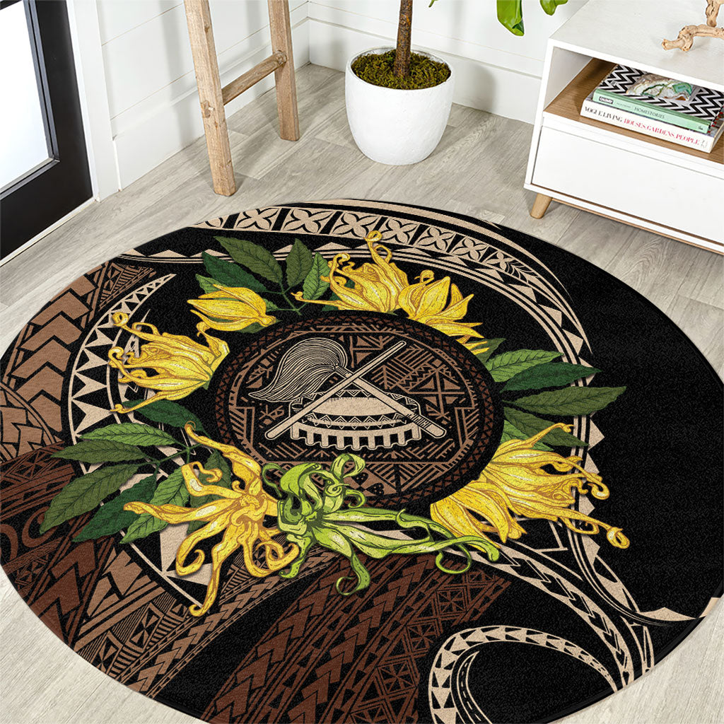 Samoa Moso'oi Flowers Tatau Round Carpet Festive Tapa Brown LT7 Brown - Polynesian Pride