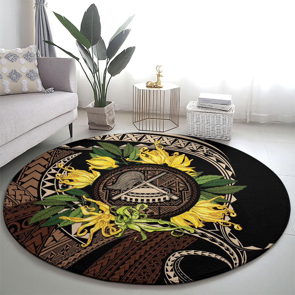Samoa Moso'oi Flowers Tatau Round Carpet Festive Tapa Brown LT7 - Polynesian Pride
