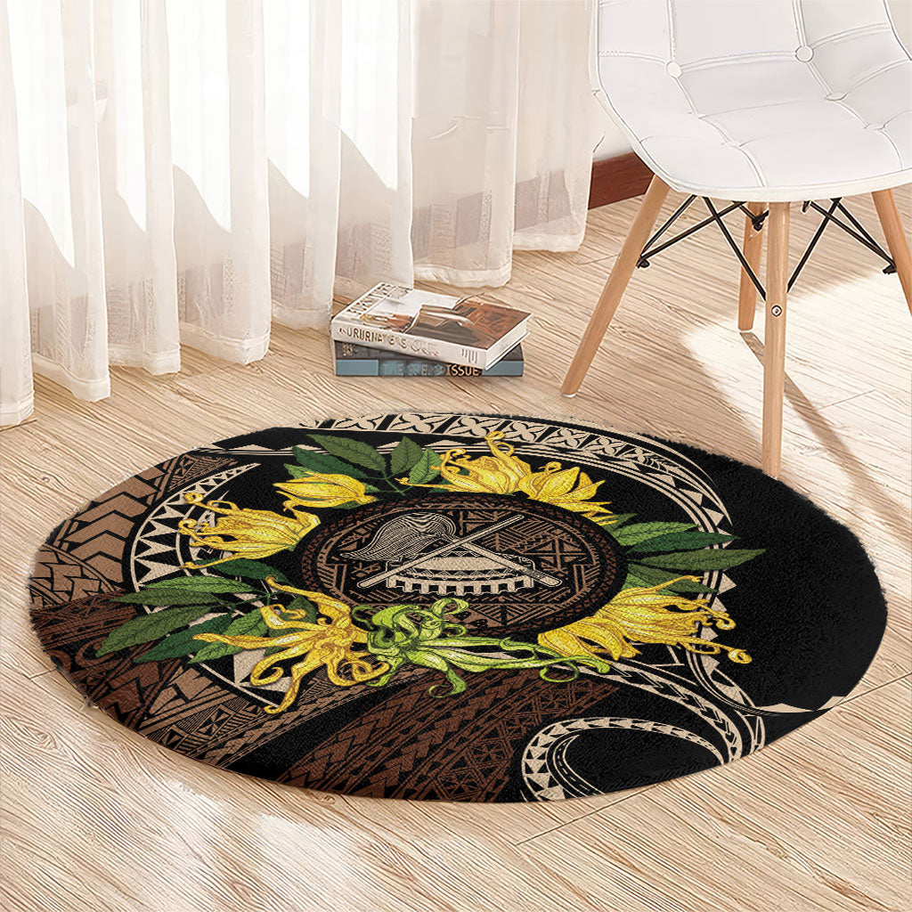 Samoa Moso'oi Flowers Tatau Round Carpet Festive Tapa Brown LT7 - Polynesian Pride