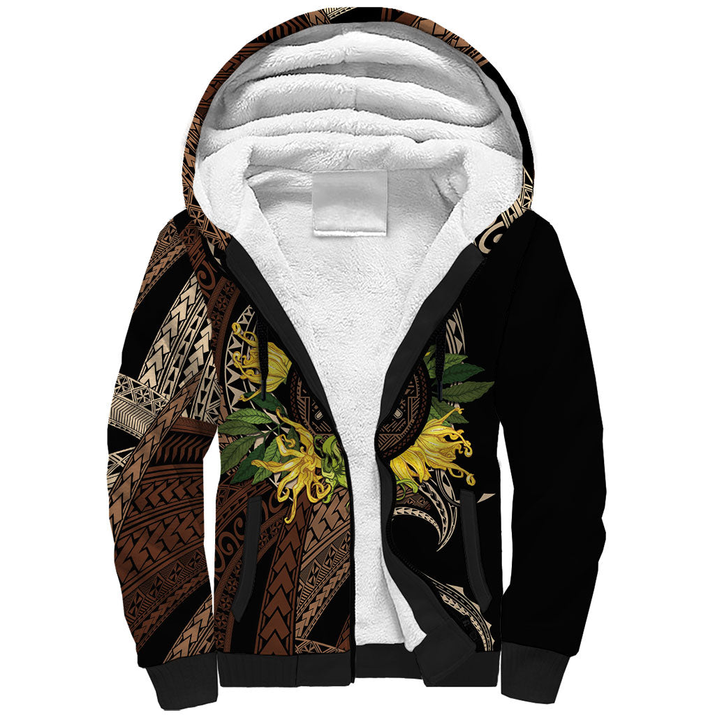 Samoa Moso'oi Flowers Tatau Sherpa Hoodie Festive Tapa Brown LT7 Unisex Brown - Polynesian Pride