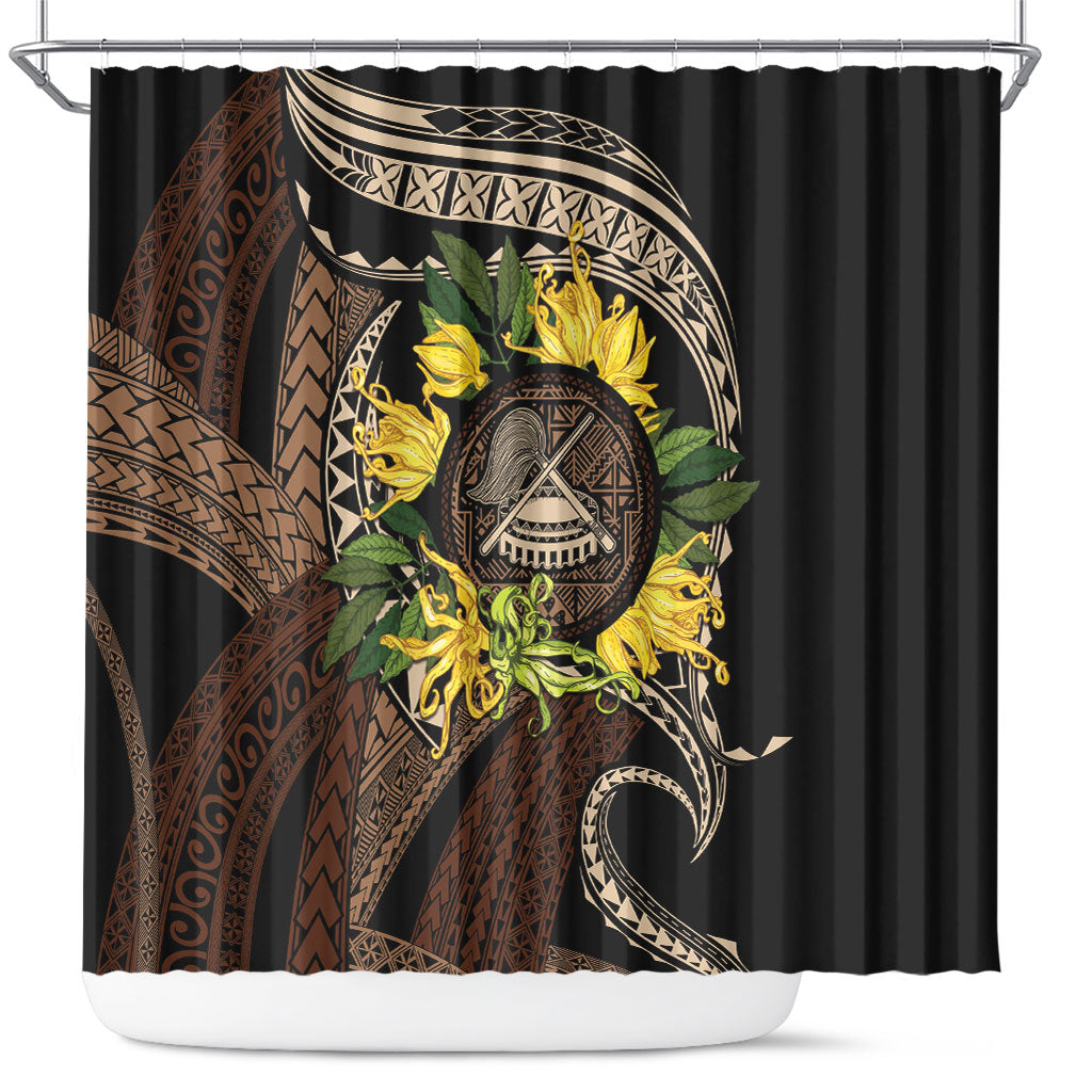 Samoa Moso'oi Flowers Tatau Shower Curtain Festive Tapa Brown LT7 Brown - Polynesian Pride