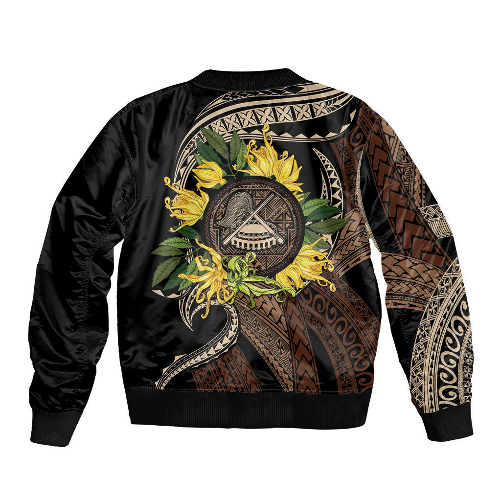 Samoa Moso'oi Flowers Tatau Sleeve Zip Bomber Jacket Festive Tapa Brown LT7 - Polynesian Pride