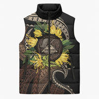Samoa Moso'oi Flowers Tatau Sleeveless Puffer Jacket Festive Tapa Brown LT7 Unisex Brown - Polynesian Pride