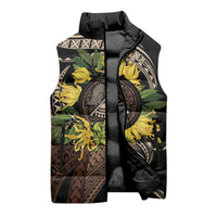 Samoa Moso'oi Flowers Tatau Sleeveless Puffer Jacket Festive Tapa Brown LT7 - Polynesian Pride