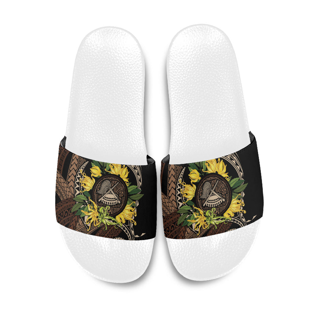 Samoa Moso'oi Flowers Tatau Slide Sandals Festive Tapa Brown LT7 Brown - Polynesian Pride