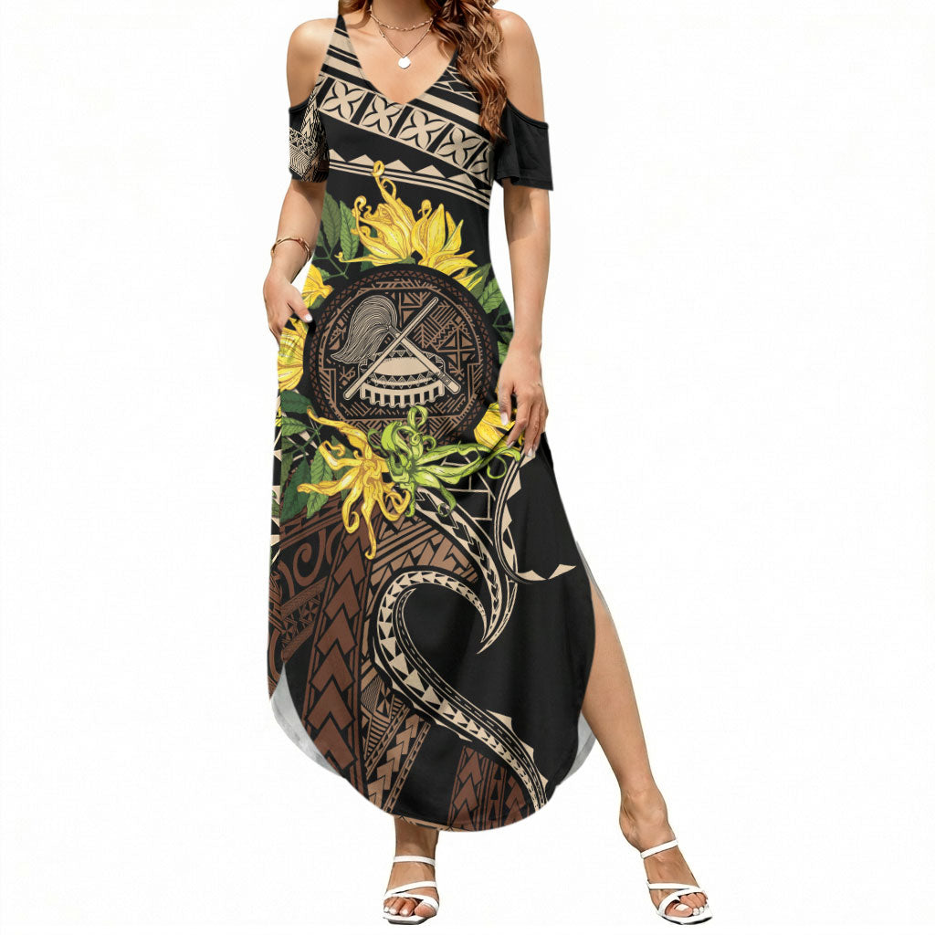 Samoa Moso'oi Flowers Tatau Summer Maxi Dress Festive Tapa Brown LT7 Women Brown - Polynesian Pride