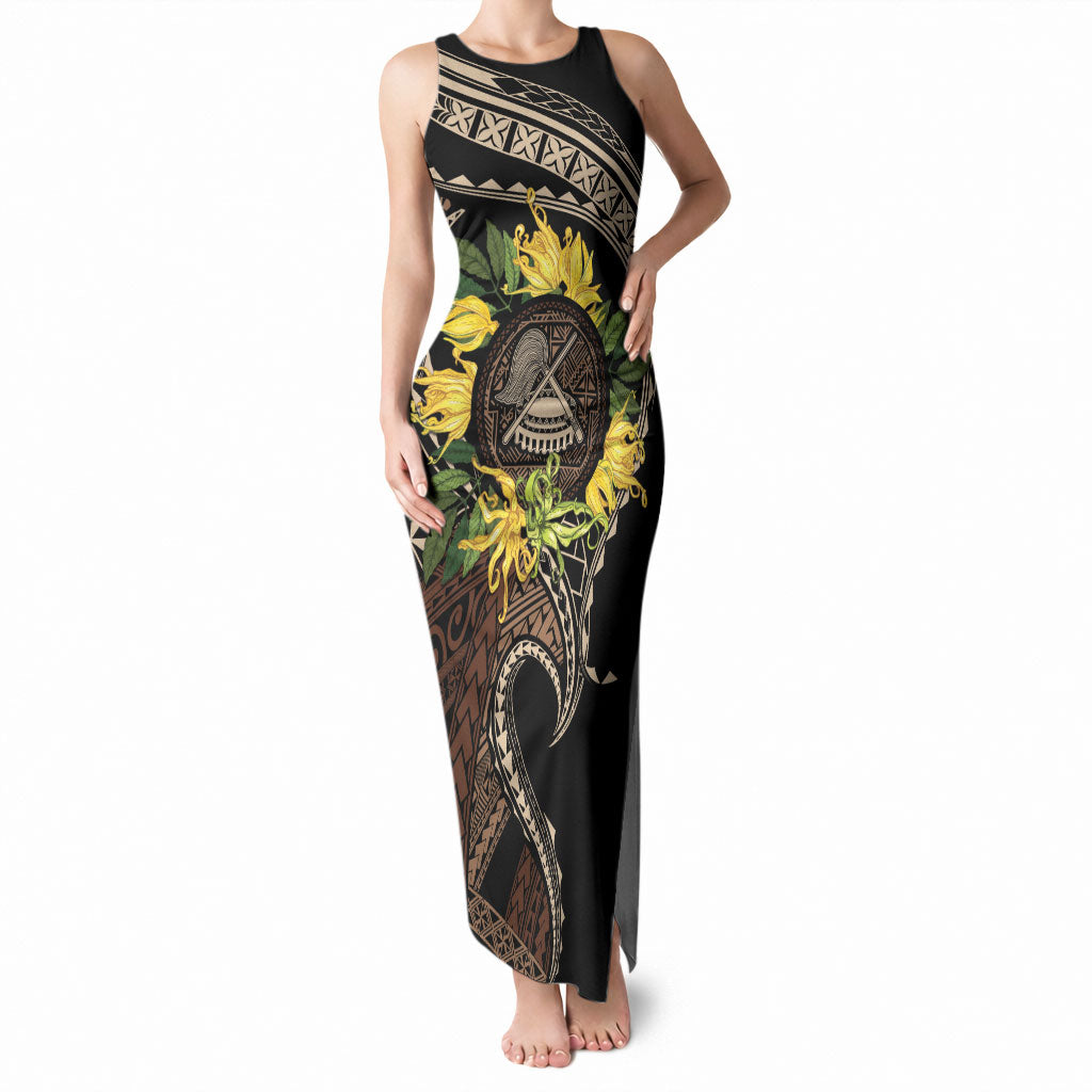 Samoa Moso'oi Flowers Tatau Tank Maxi Dress Festive Tapa Brown LT7 Women Brown - Polynesian Pride