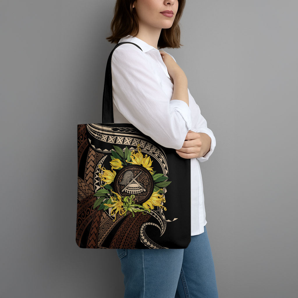 Samoa Moso'oi Flowers Tatau Tote Bag Festive Tapa Brown LT7 - Polynesian Pride