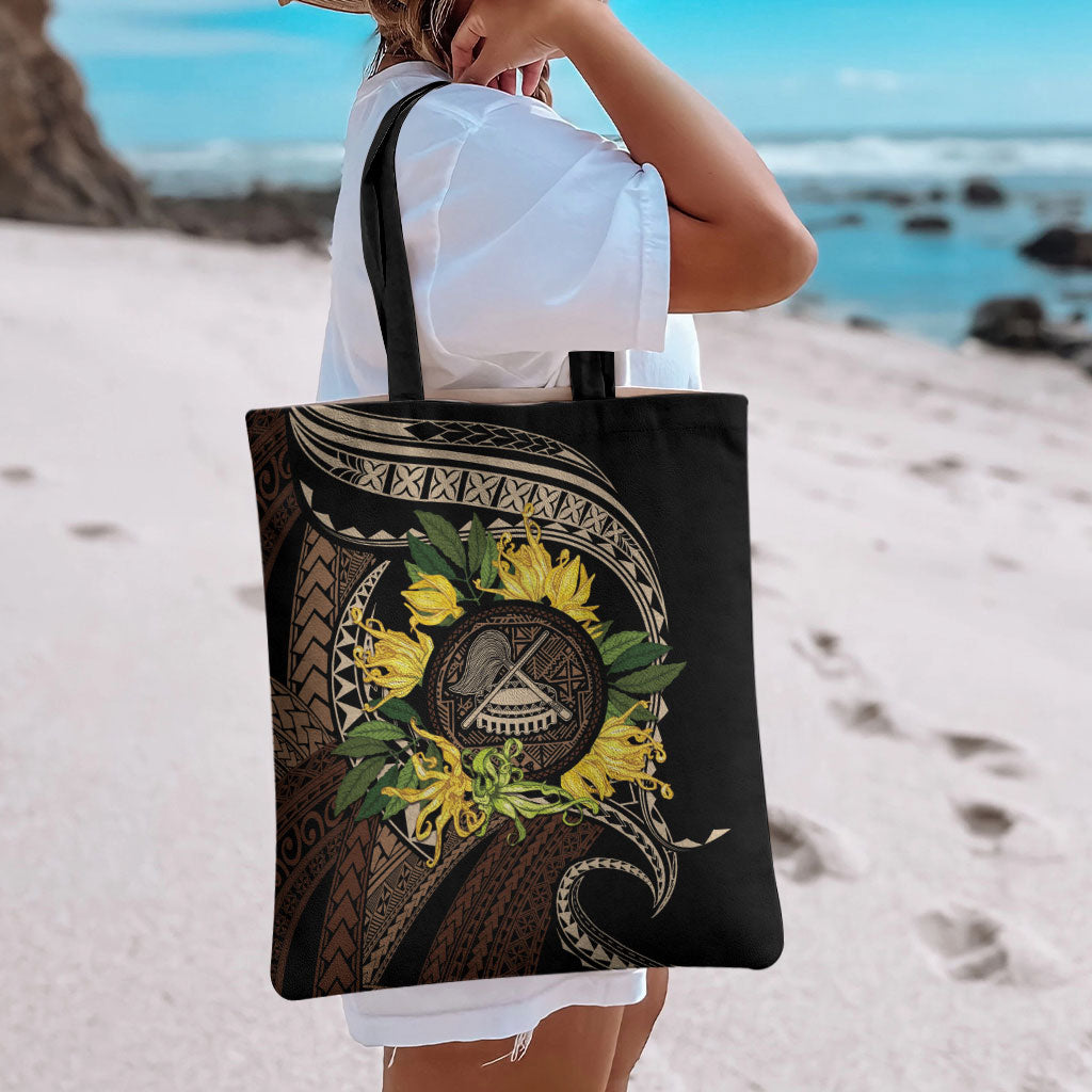 Samoa Moso'oi Flowers Tatau Tote Bag Festive Tapa Brown LT7 - Polynesian Pride