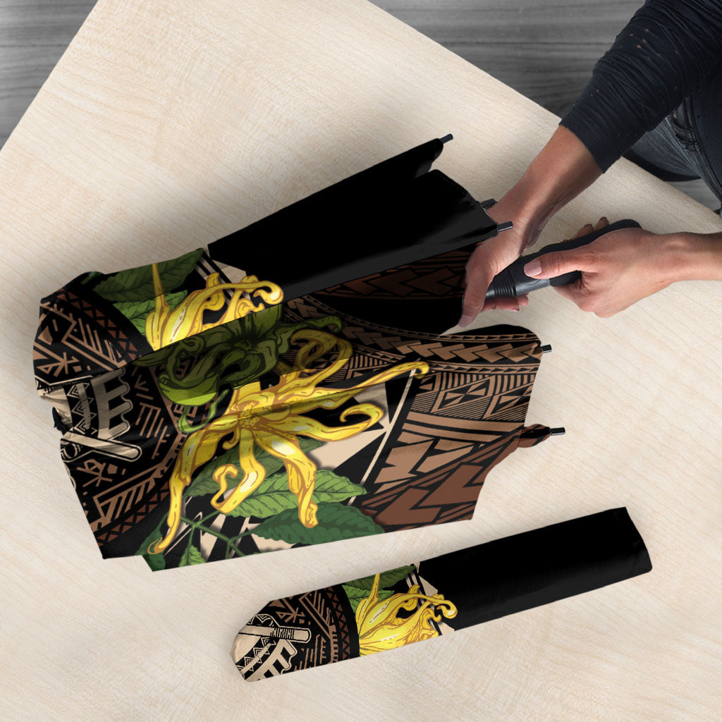 Samoa Moso'oi Flowers Tatau Umbrella Festive Tapa Brown LT7 - Polynesian Pride