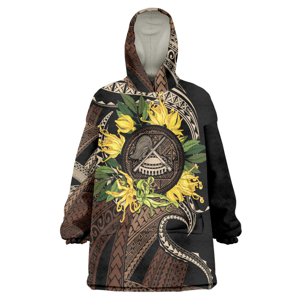 Samoa Moso'oi Flowers Tatau Wearable Blanket Hoodie Festive Tapa Brown LT7 One Size Brown - Polynesian Pride