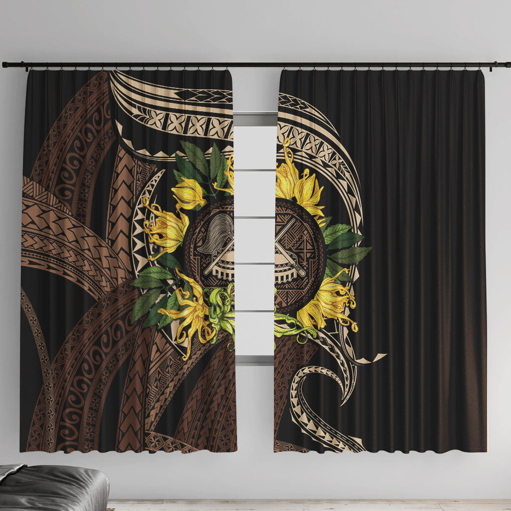 Samoa Moso'oi Flowers Tatau Window Curtain Festive Tapa Brown LT7 With Hooks Brown - Polynesian Pride