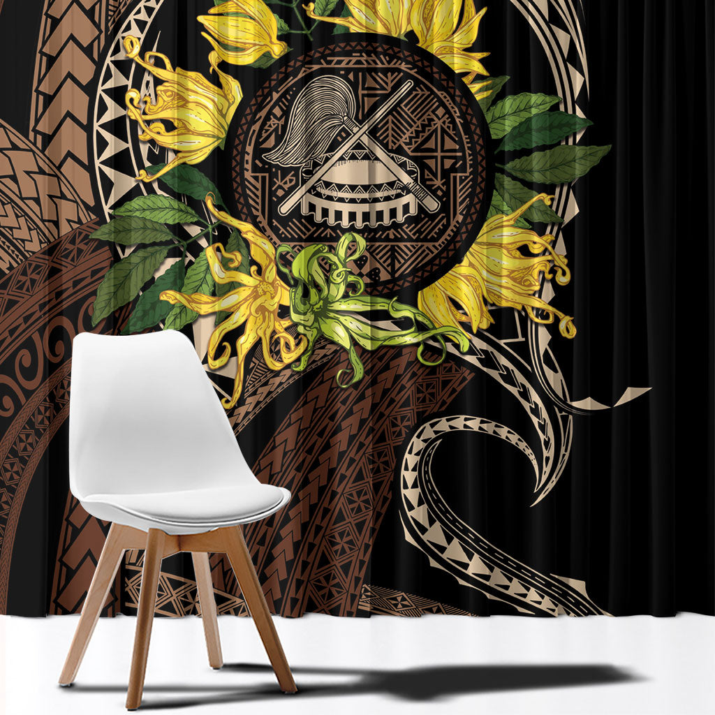 Samoa Moso'oi Flowers Tatau Window Curtain Festive Tapa Brown LT7 - Polynesian Pride