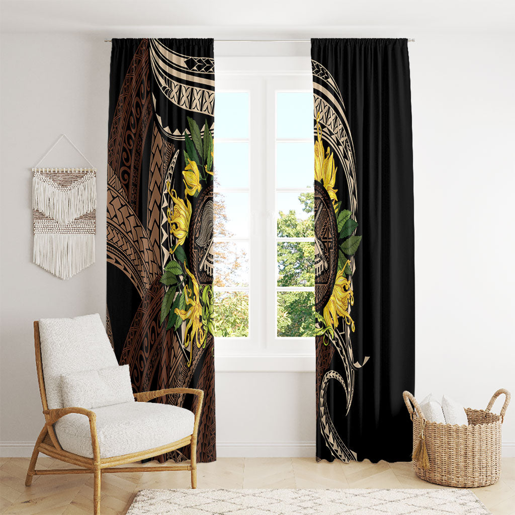 Samoa Moso'oi Flowers Tatau Window Curtain Festive Tapa Brown LT7 - Polynesian Pride