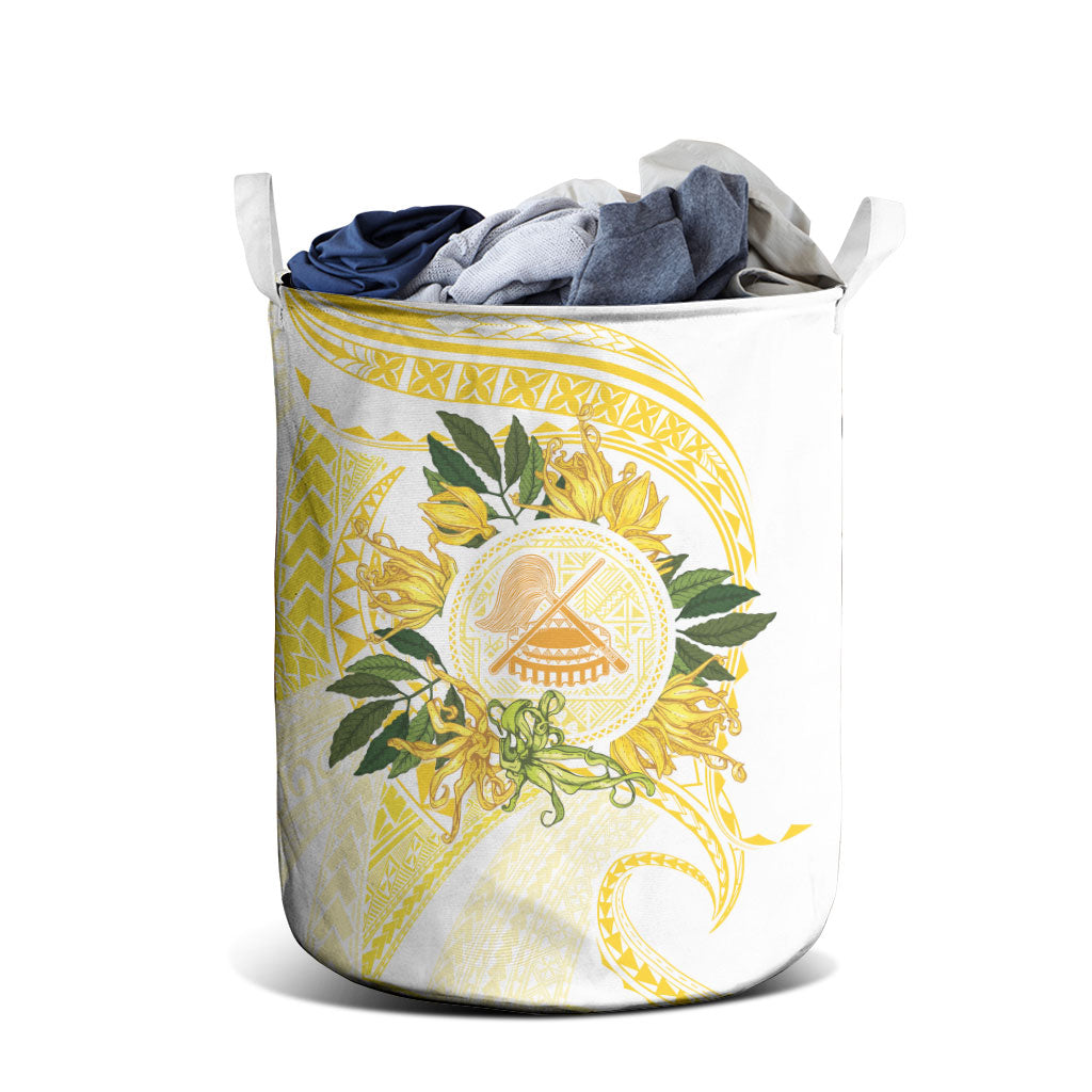 Samoa Moso'oi Flowers Tatau Laundry Basket Festive Golden White LT7 - Polynesian Pride