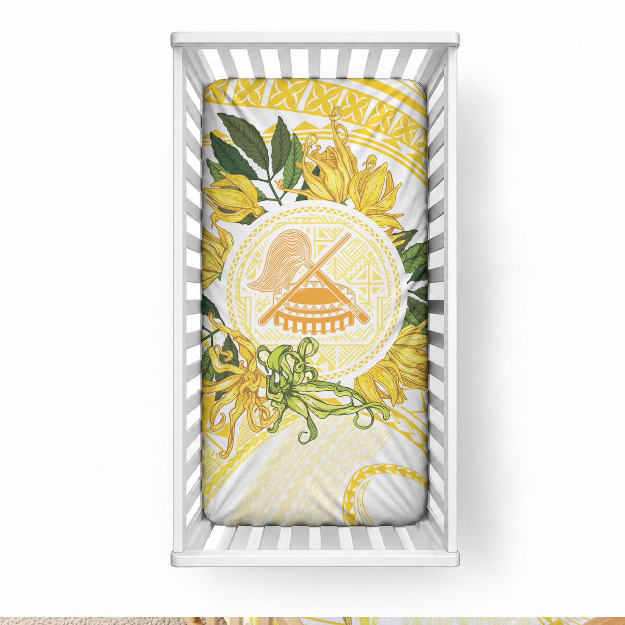 Samoa Moso'oi Flowers Tatau Baby Bed Cover Festive Golden White LT7 28 × 52 in Gold - Polynesian Pride