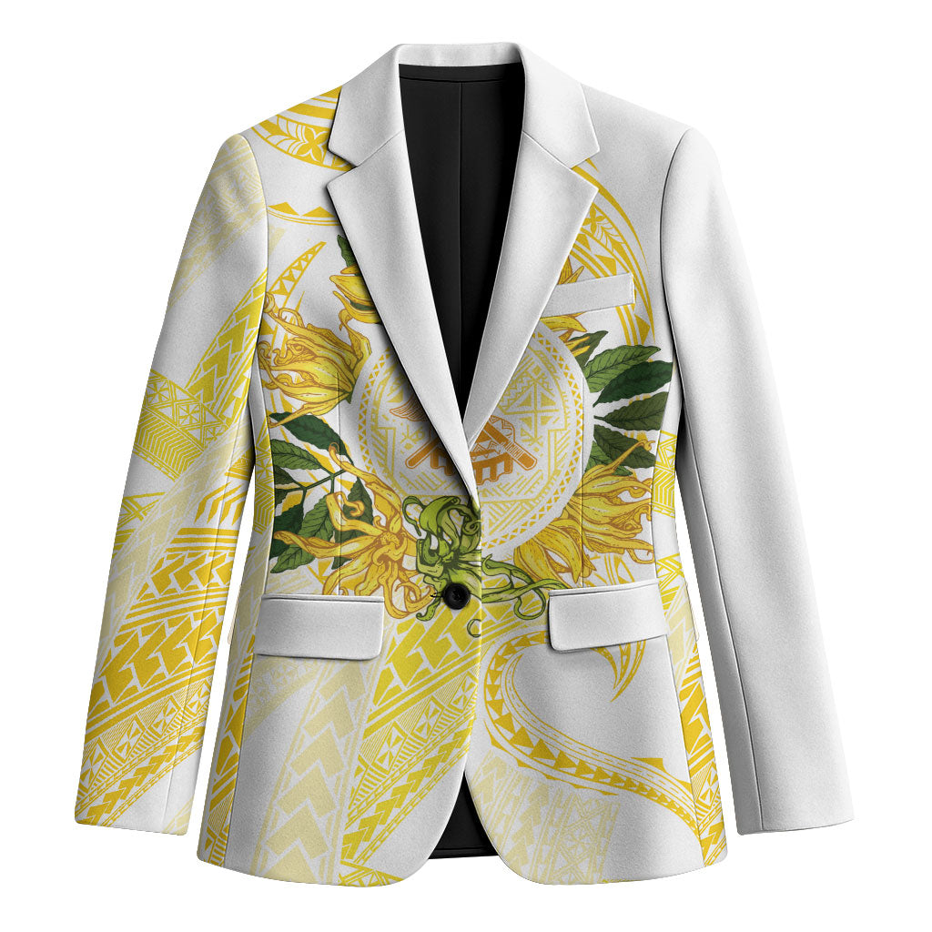 Samoa Moso'oi Flowers Tatau Blazer Festive Golden White LT7 Unisex Gold - Polynesian Pride