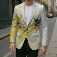 Samoa Moso'oi Flowers Tatau Blazer Festive Golden White LT7 - Polynesian Pride