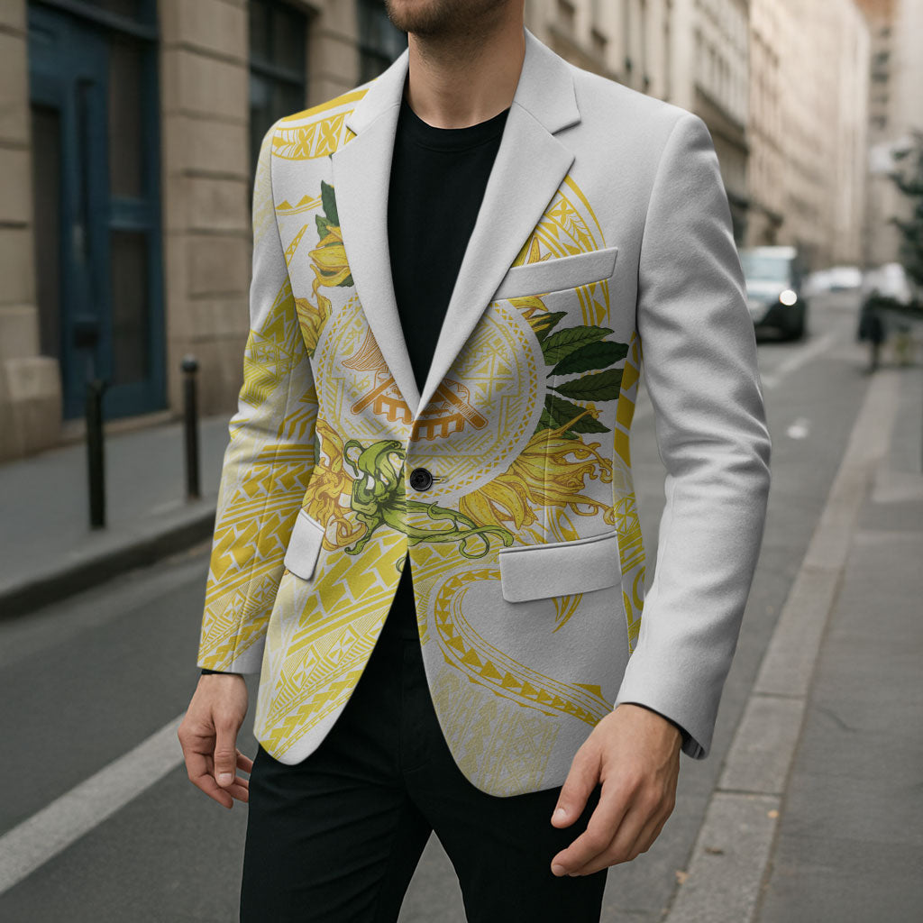 Samoa Moso'oi Flowers Tatau Blazer Festive Golden White LT7 - Polynesian Pride