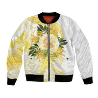 Samoa Moso'oi Flowers Tatau Bomber Jacket Festive Golden White LT7 Unisex Gold - Polynesian Pride