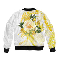 Samoa Moso'oi Flowers Tatau Bomber Jacket Festive Golden White LT7 - Polynesian Pride