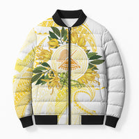 Samoa Moso'oi Flowers Tatau Bomber Puffer Jacket Festive Golden White LT7 Unisex Gold - Polynesian Pride