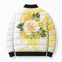 Samoa Moso'oi Flowers Tatau Bomber Puffer Jacket Festive Golden White LT7 - Polynesian Pride