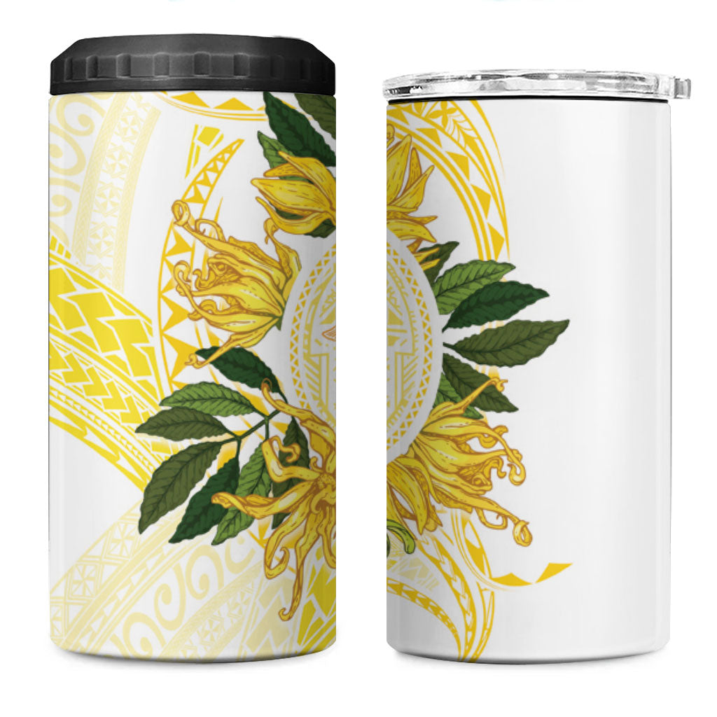 Samoa Moso'oi Flowers Tatau 4 in 1 Can Cooler Tumbler Festive Golden White LT7 One Size: 16 oz Gold - Polynesian Pride