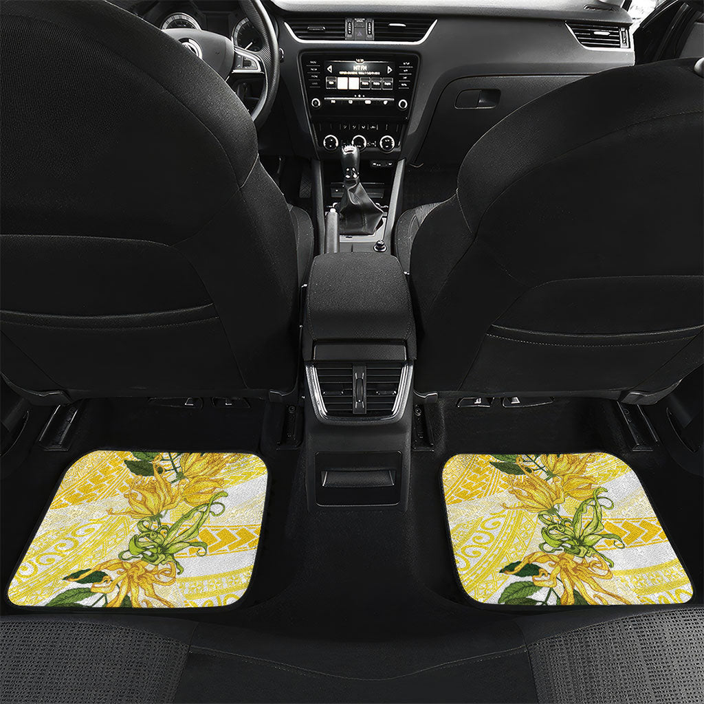 Samoa Moso'oi Flowers Tatau Car Mats Festive Golden White LT7 Set 2pcs - Back Gold - Polynesian Pride