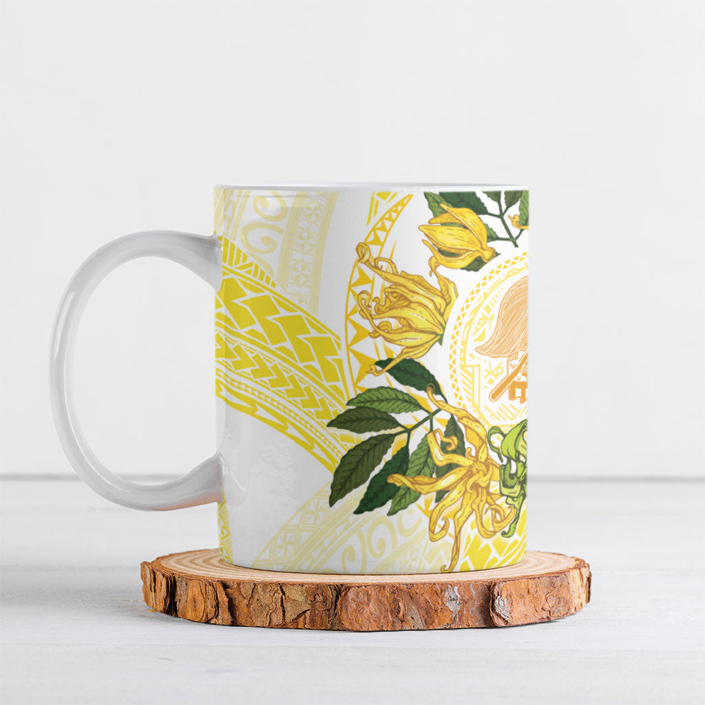 Samoa Moso'oi Flowers Tatau Ceramic Mug Festive Golden White LT7 Gold - Polynesian Pride