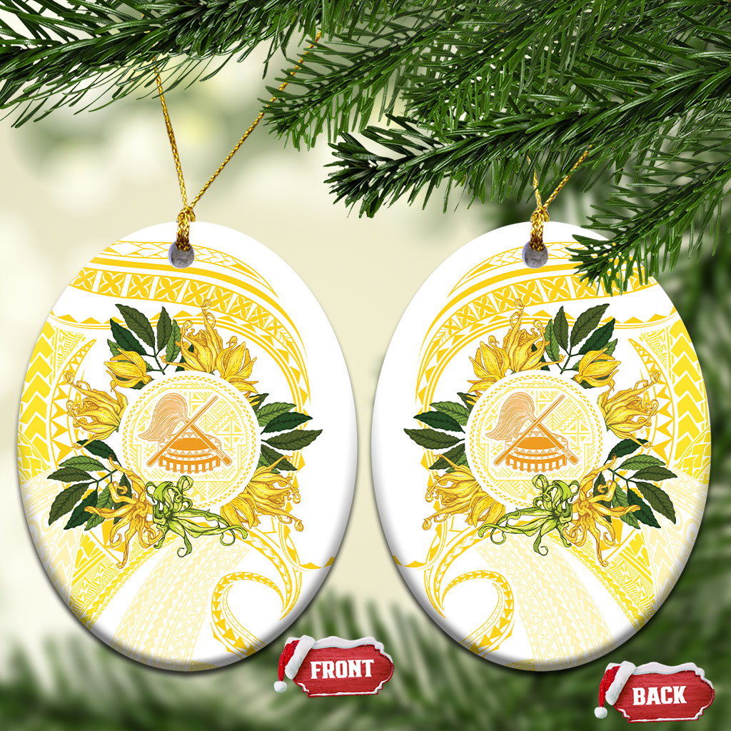Samoa Moso'oi Flowers Tatau Ceramic Ornament Festive Golden White LT7 Oval Gold - Polynesian Pride
