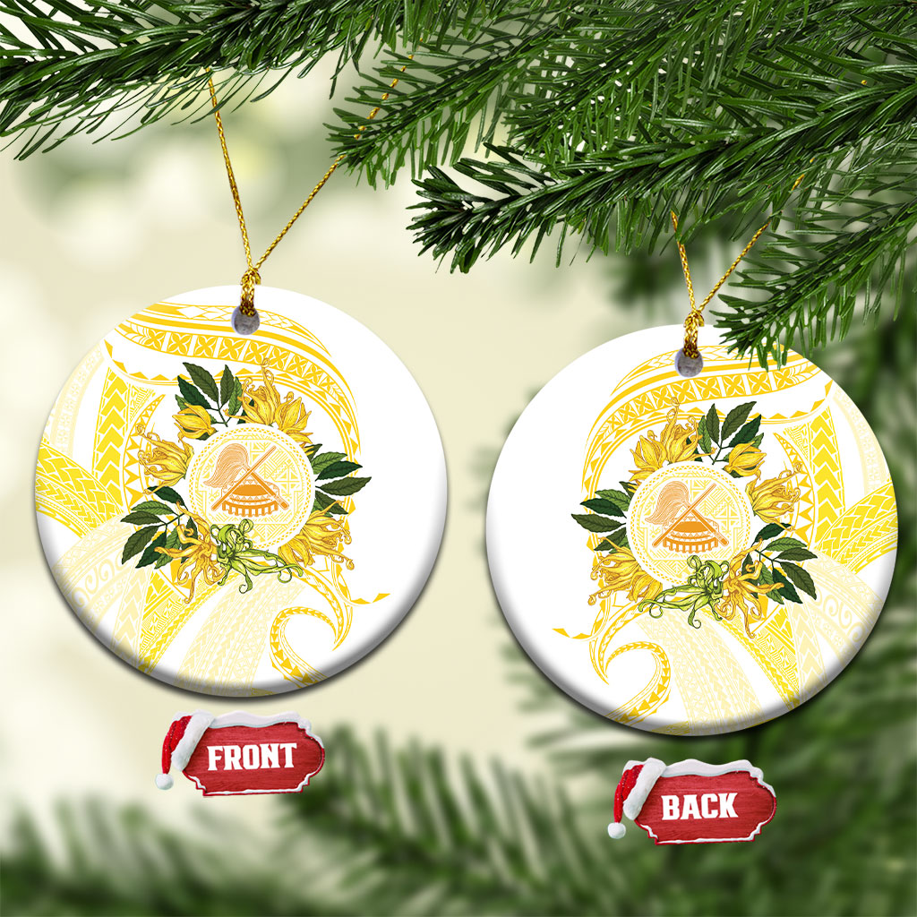 Samoa Moso'oi Flowers Tatau Ceramic Ornament Festive Golden White LT7 Circle Gold - Polynesian Pride