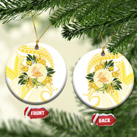 Samoa Moso'oi Flowers Tatau Ceramic Ornament Festive Golden White LT7 Circle Gold - Polynesian Pride
