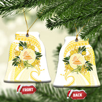 Samoa Moso'oi Flowers Tatau Ceramic Ornament Festive Golden White LT7 Bell Flake Gold - Polynesian Pride