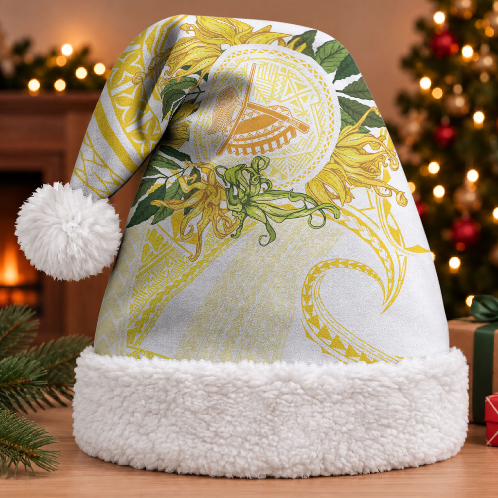 Samoa Moso'oi Flowers Tatau Christmas Santa Hat Festive Golden White LT7 With Fur Gold - Polynesian Pride