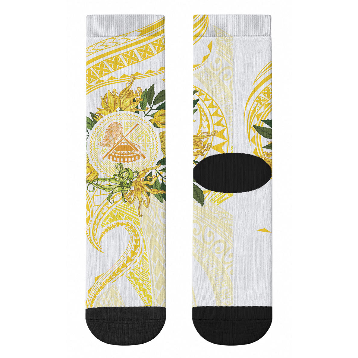Samoa Moso'oi Flowers Tatau Crew Socks Festive Golden White LT7 - Polynesian Pride