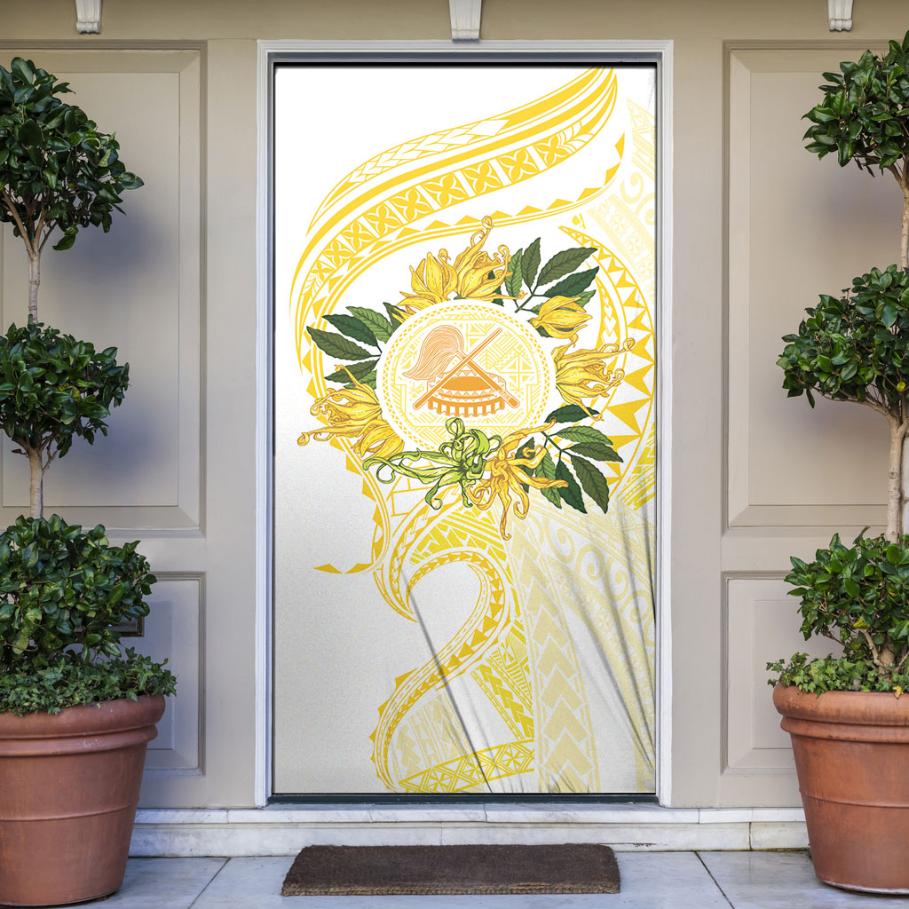 Samoa Moso'oi Flowers Tatau Door Cover Festive Golden White LT7 Gold - Polynesian Pride