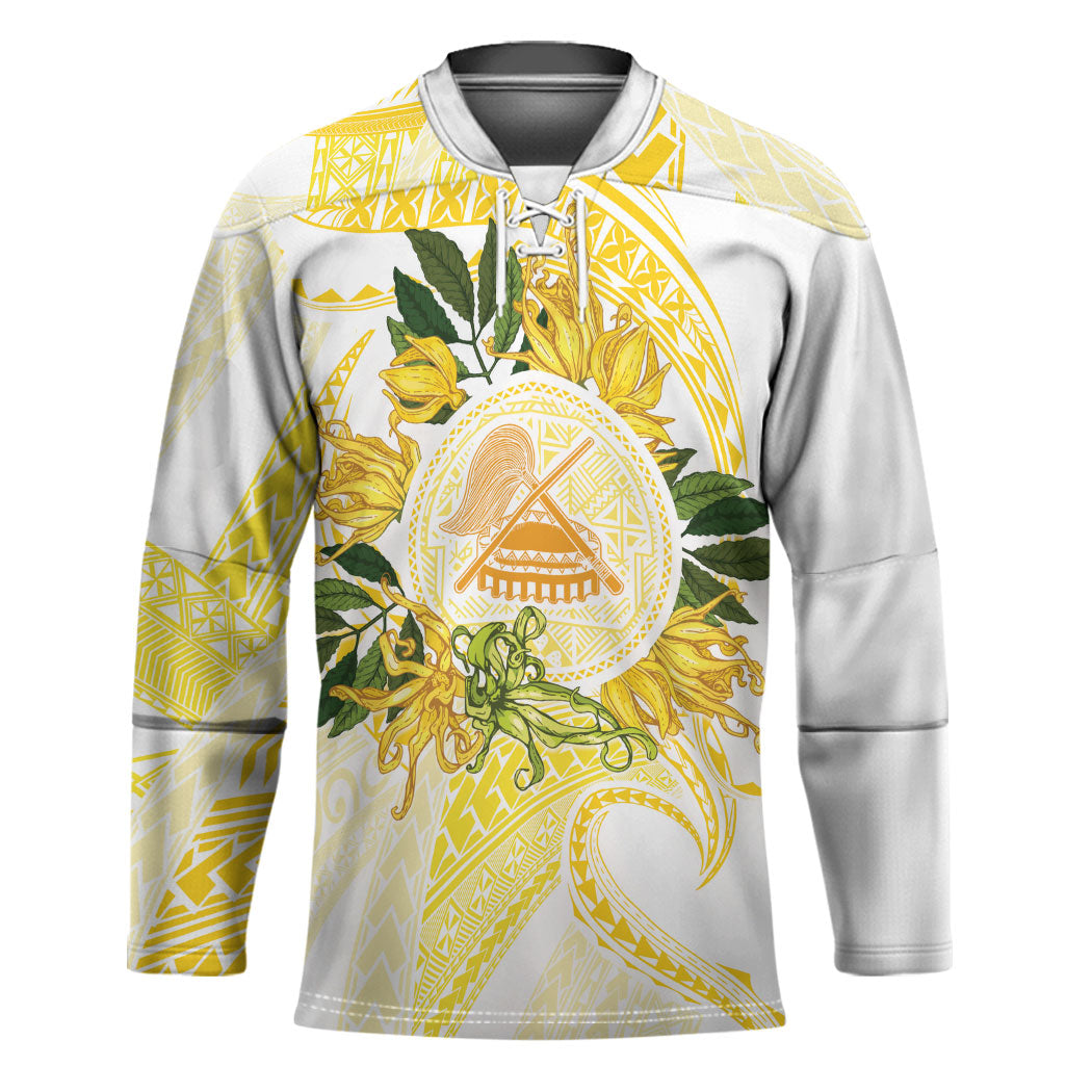 Samoa Moso'oi Flowers Tatau Hockey Jersey Festive Golden White LT7 Unisex Gold - Polynesian Pride