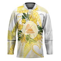 Samoa Moso'oi Flowers Tatau Hockey Jersey Festive Golden White LT7 Unisex Gold - Polynesian Pride