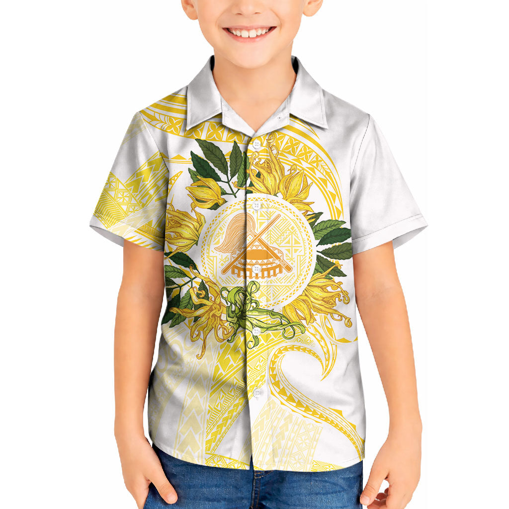 Samoa Moso'oi Flowers Tatau Kid Hawaiian Shirt Festive Golden White LT7 Kid Gold - Polynesian Pride